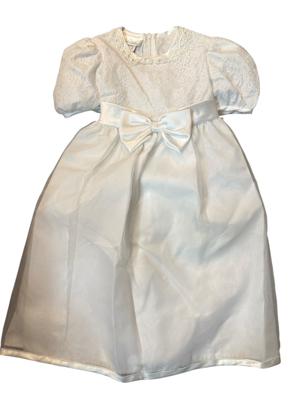 Vintage Bonnie Jean White Lace Satin Bow Dress 6X Girls Special Occasion Flower